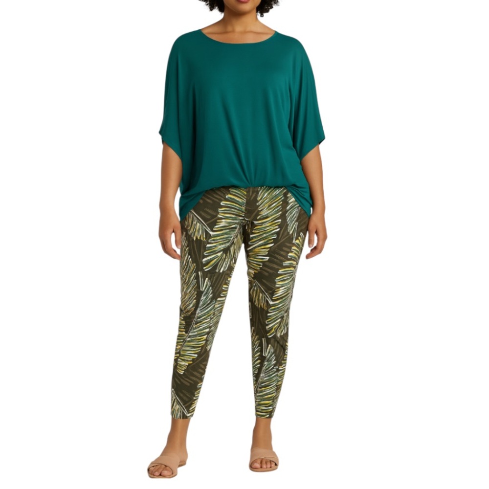 Lemon Way Tropical Palm Print Slim Pants Size 14